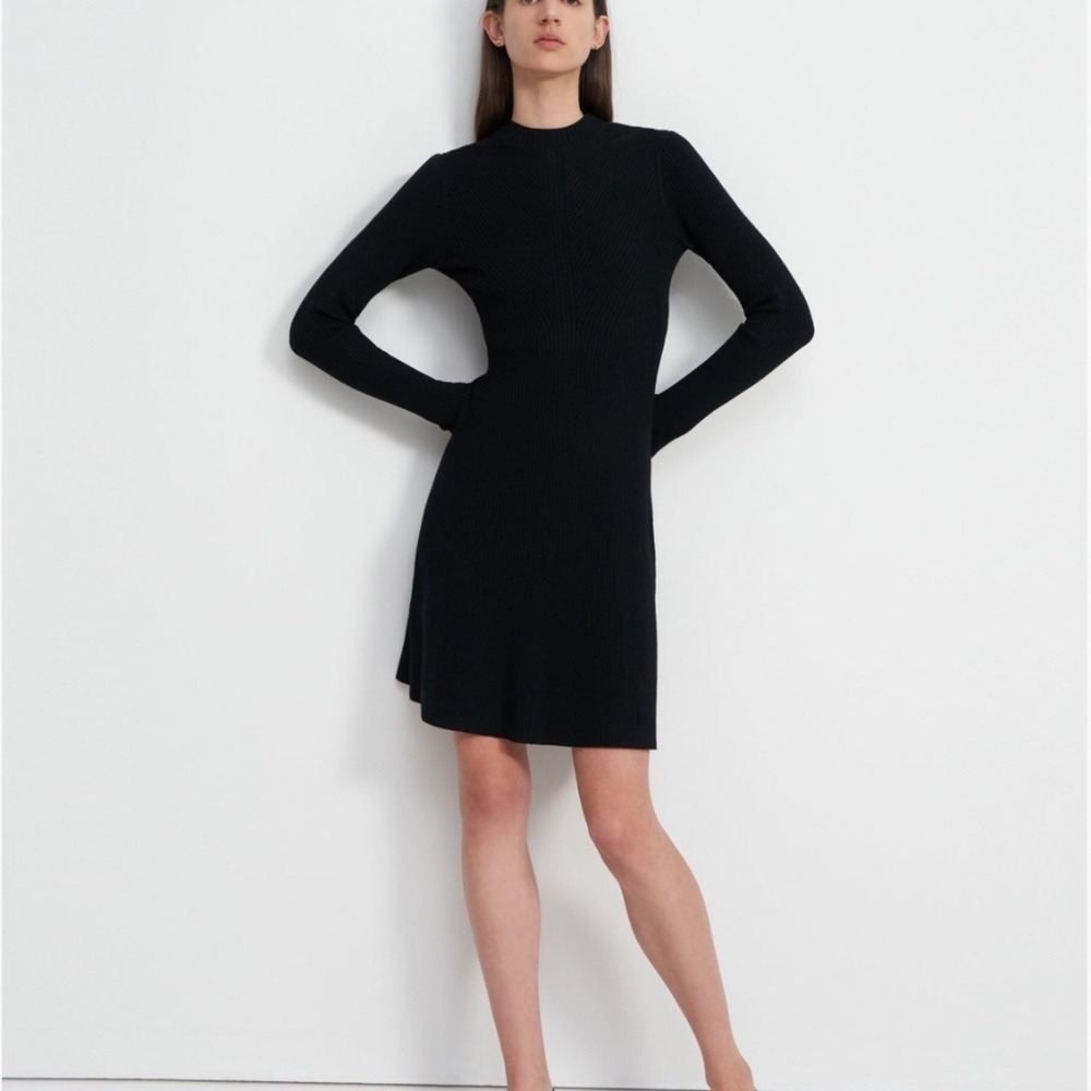 Theory Moving Rib Dress Empire Merino Wool Black‎ Large